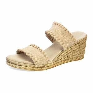 NEW CHARLESTON SHOE CO. women's dorset backless wedge sandal in linen ruffle